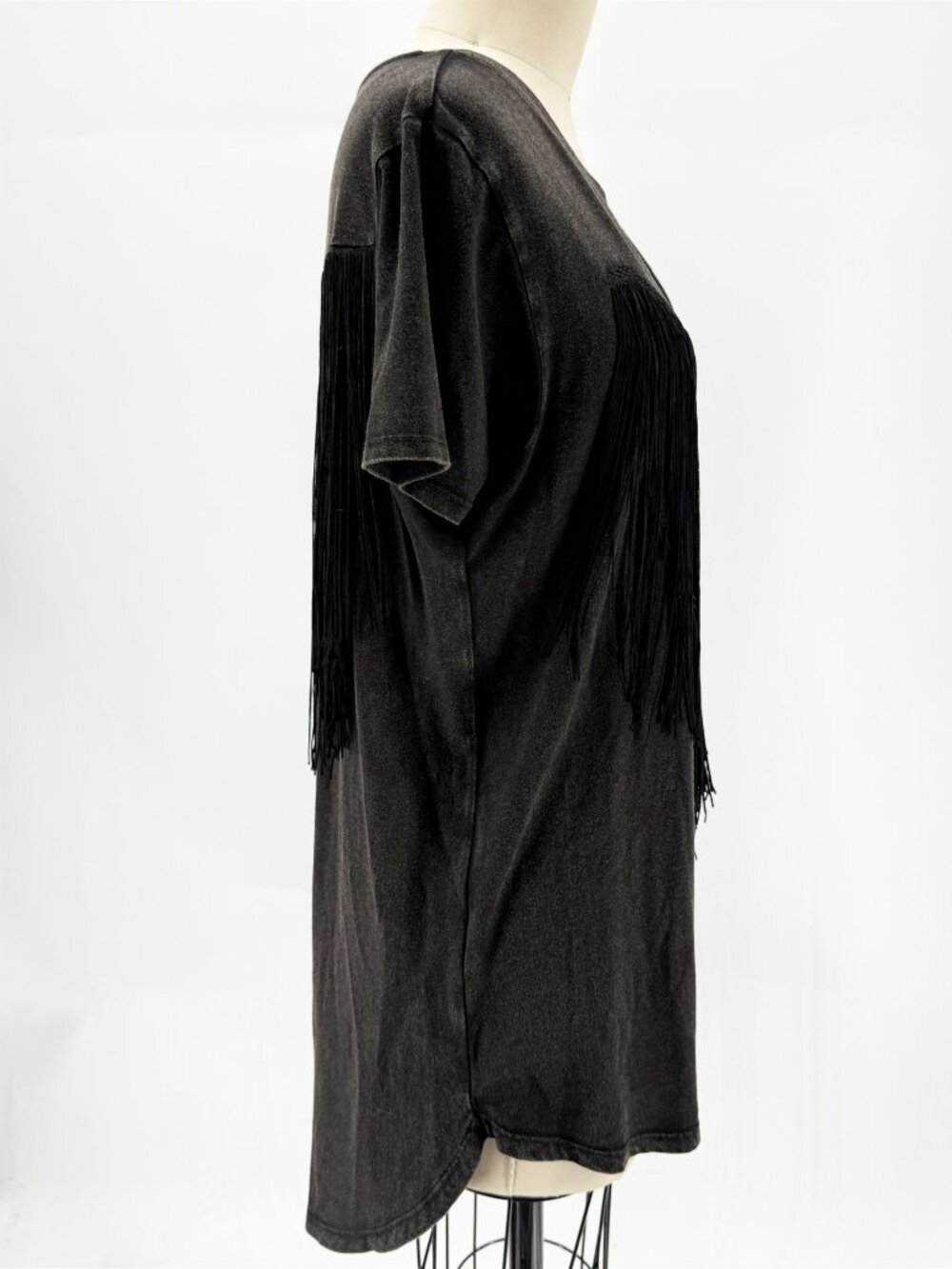 Haute Hippie Fringe Boho Western Faded Black Embroidered Nashville tee M - Picture 4 of 15